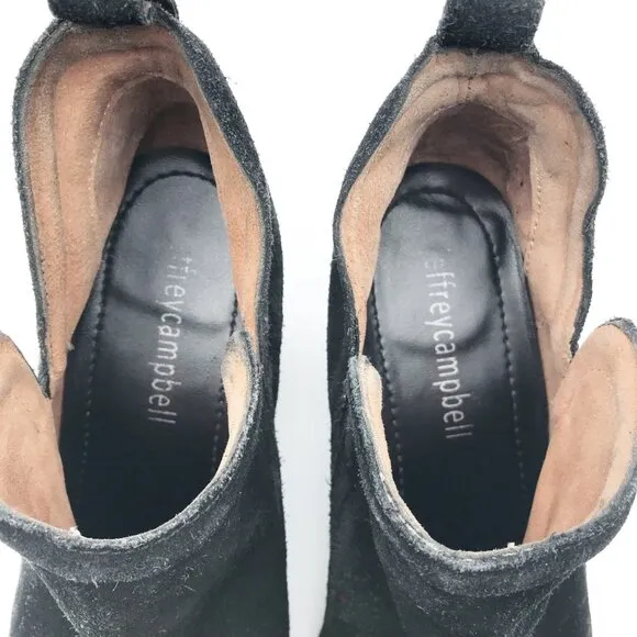 JEFFREY CAMPBELL Burman-2 Black Leather Suede Block Heel Ankle Boots Womens 9.5