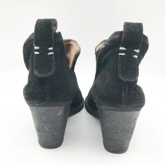 JEFFREY CAMPBELL Burman-2 Black Leather Suede Block Heel Ankle Boots Womens 9.5