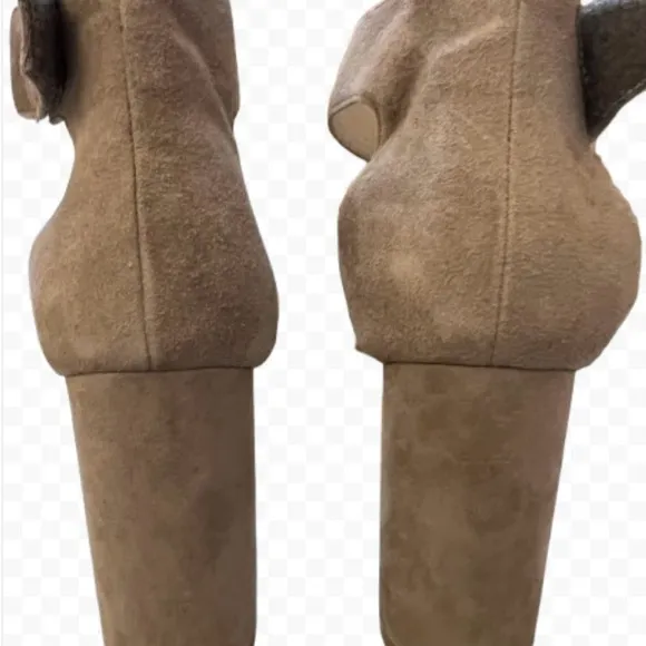 Jeffrey Campbell Lindsay Elegant Tan Block Heel Suede Ankle Strap Sandals Size 5