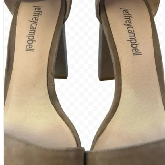 Jeffrey Campbell Lindsay Elegant Tan Block Heel Suede Ankle Strap Sandals Size 5