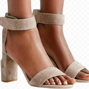 Jeffrey Campbell Lindsay Elegant Tan Block Heel Suede Ankle Strap Sandals Size 5