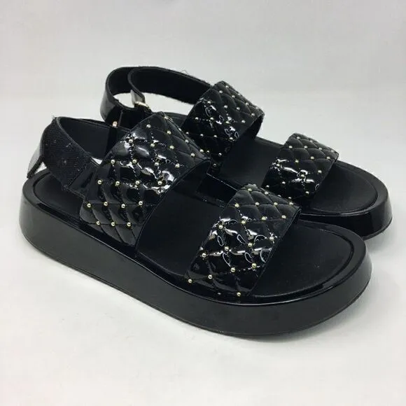 Jeffrey Campbell Women's Sandals Black Size 8.5 Ardeman Platform Gold Stud Strap