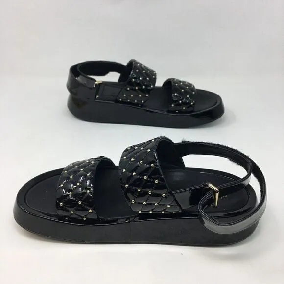Jeffrey Campbell Women's Sandals Black Size 8.5 Ardeman Platform Gold Stud Strap