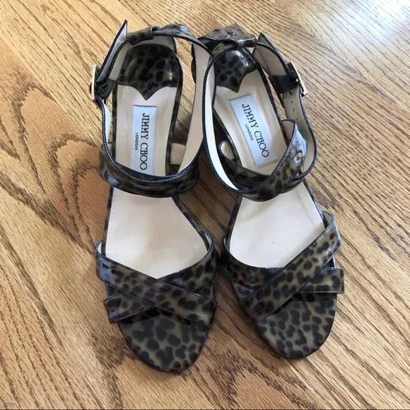 Jimmy Choo Leopard Print Patent Leather ‘Connor’ Sandals EU39