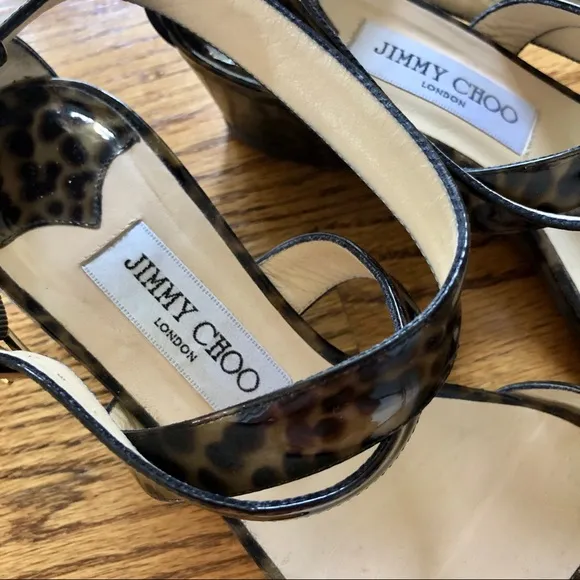 Jimmy Choo Leopard Print Patent Leather ‘Connor’ Sandals EU39