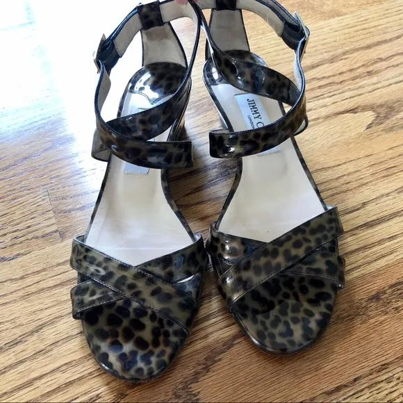 Jimmy Choo Leopard Print Patent Leather ‘Connor’ Sandals EU39