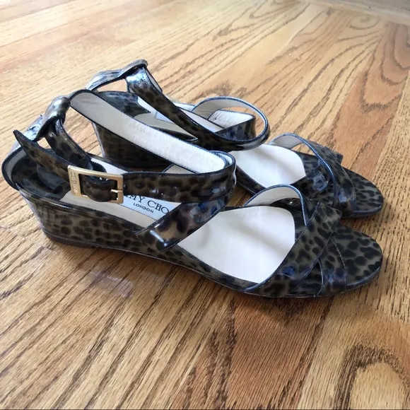 Jimmy Choo Leopard Print Patent Leather ‘Connor’ Sandals EU39