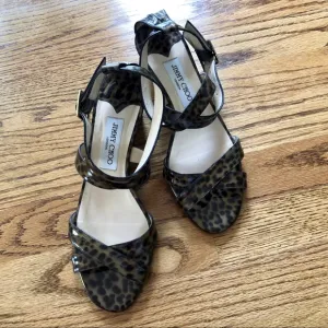 Jimmy Choo Leopard Print Patent Leather ‘Connor’ Sandals EU39