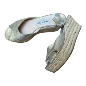 Jimmy Choo Paisley Crisscross Espadrille Wedge Sandals in Gold Shimmer Size 39