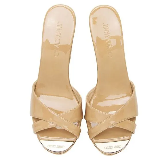 Jimmy Choo Patent Leather Cork Wedge Sandals - Size 8 / 38