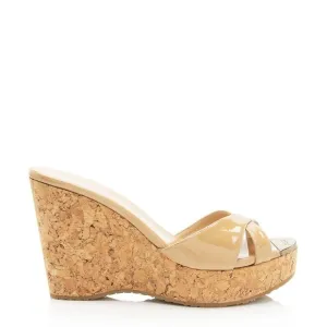 Jimmy Choo Patent Leather Cork Wedge Sandals - Size 8 / 38