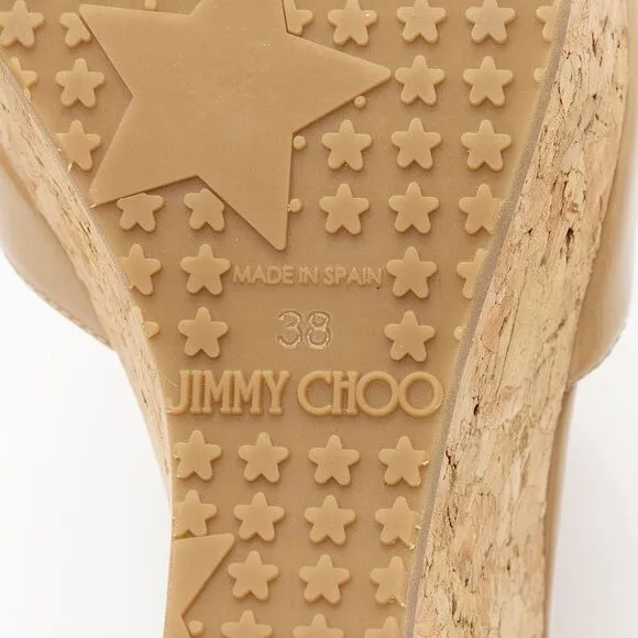 Jimmy Choo Patent Leather Cork Wedge Sandals - Size 8 / 38