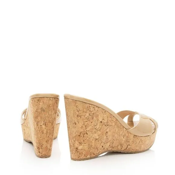 Jimmy Choo Patent Leather Cork Wedge Sandals - Size 8 / 38