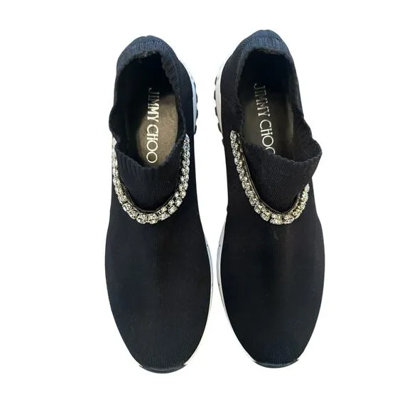 Jimmy Choo Verona Embellished Black rhinestone Sneakers Trainers - Size 40 EUC