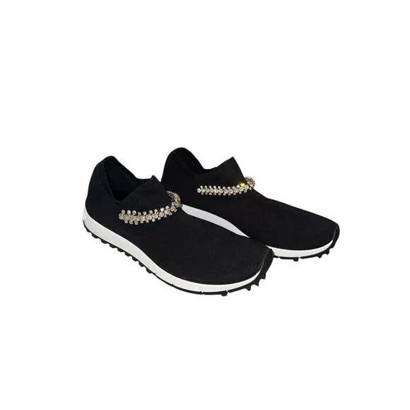 Jimmy Choo Verona Embellished Black rhinestone Sneakers Trainers - Size 40 EUC