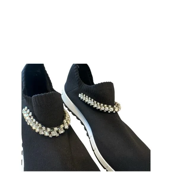 Jimmy Choo Verona Embellished Black rhinestone Sneakers Trainers - Size 40 EUC
