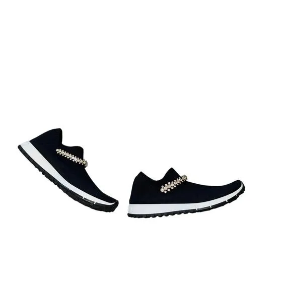 Jimmy Choo Verona Embellished Black rhinestone Sneakers Trainers - Size 40 EUC