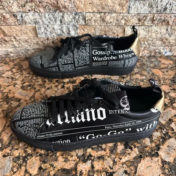 JOHN GALLIANONewspaper-Print Leather Sneakers