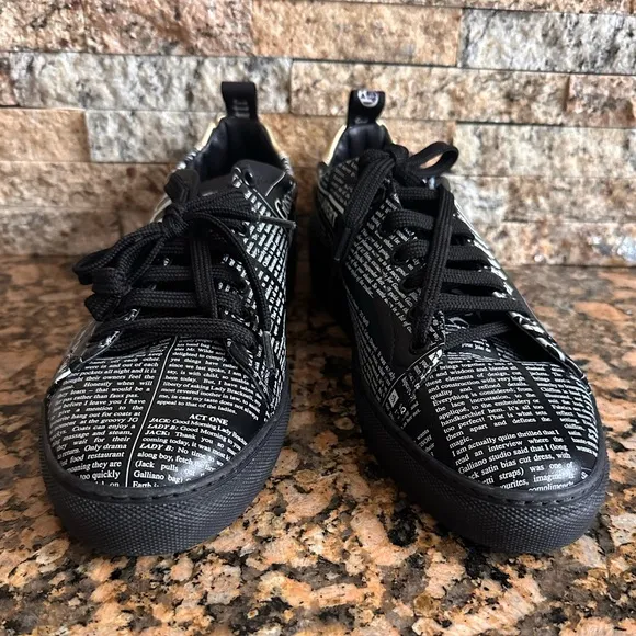 JOHN GALLIANONewspaper-Print Leather Sneakers