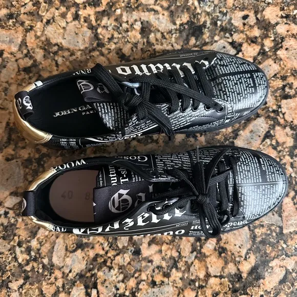 JOHN GALLIANONewspaper-Print Leather Sneakers