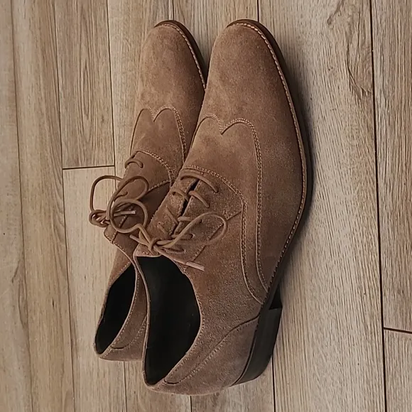 JOHN VARVATOS Buck Saddle Tan Beige Leather Suede‎ Sz 11.5 M Lace Up Dress Shoes