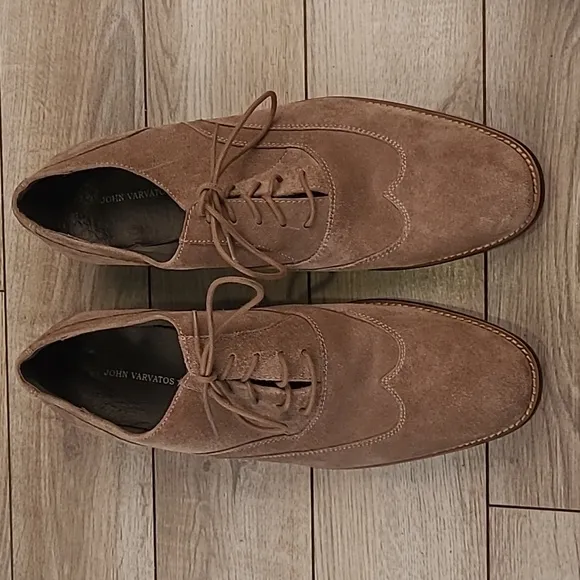 JOHN VARVATOS Buck Saddle Tan Beige Leather Suede‎ Sz 11.5 M Lace Up Dress Shoes