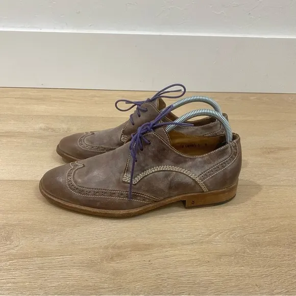 John Varvatos Wingtip Oxford Brogues Leather Canvas Dress Shoes Brown Mens 7