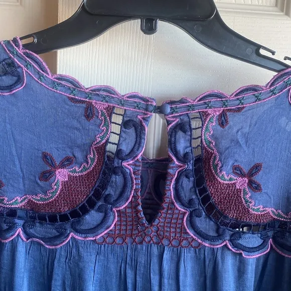 Johnny Was NWT Reina Embroidered Lined Linen Long Sleeve Tiered Dress Small