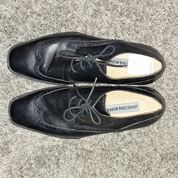 Johnston &amp; Murphy leather lace-up wingtip oxford brogue dress shoes - black - 9