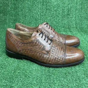 Johnston &amp; Murphy Men's Brown Basket Weave Leather Oxford Dress Shoes Size 8.5 M