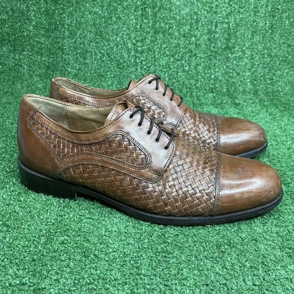 Johnston &amp; Murphy Men's Brown Basket Weave Leather Oxford Dress Shoes Size 8.5 M
