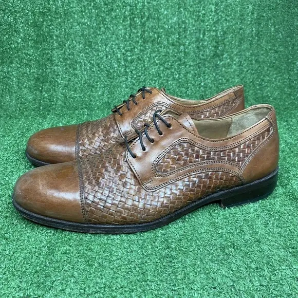 Johnston &amp; Murphy Men's Brown Basket Weave Leather Oxford Dress Shoes Size 8.5 M