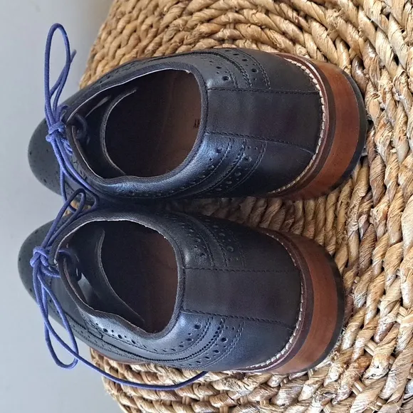 Johnston‎ &amp; Murphy Mens Navy Leather Wing Tip Oxford Dress Shoes Size 11.5