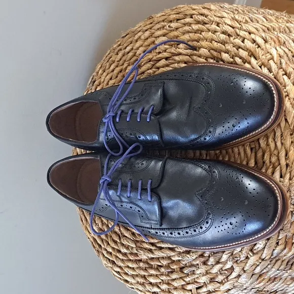 Johnston‎ &amp; Murphy Mens Navy Leather Wing Tip Oxford Dress Shoes Size 11.5
