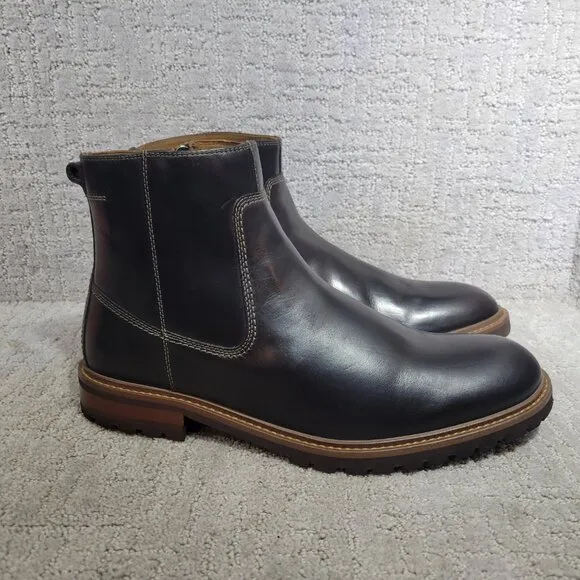 Johnston &amp; Murphy Men's Size US 12 M Black Full Grain Barrett Zip Chelsea Boots