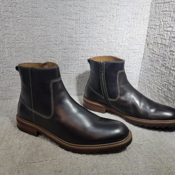 Johnston &amp; Murphy Men's Size US 12 M Black Full Grain Barrett Zip Chelsea Boots