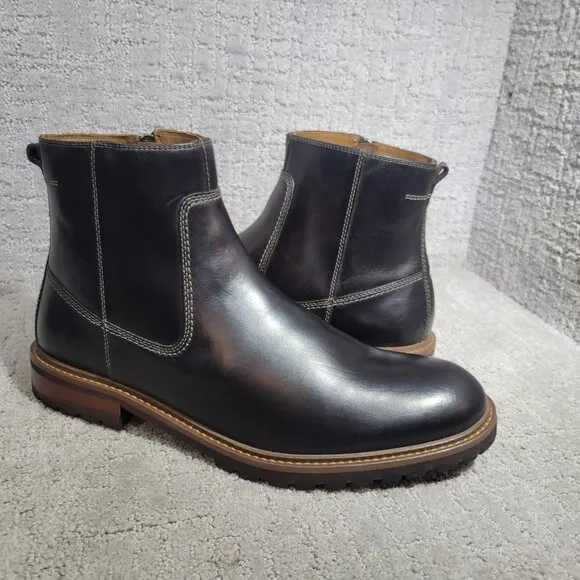 Johnston &amp; Murphy Men's Size US 12 M Black Full Grain Barrett Zip Chelsea Boots