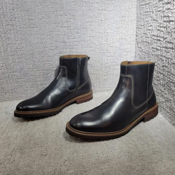 Johnston &amp; Murphy Men's Size US 12 M Black Full Grain Barrett Zip Chelsea Boots
