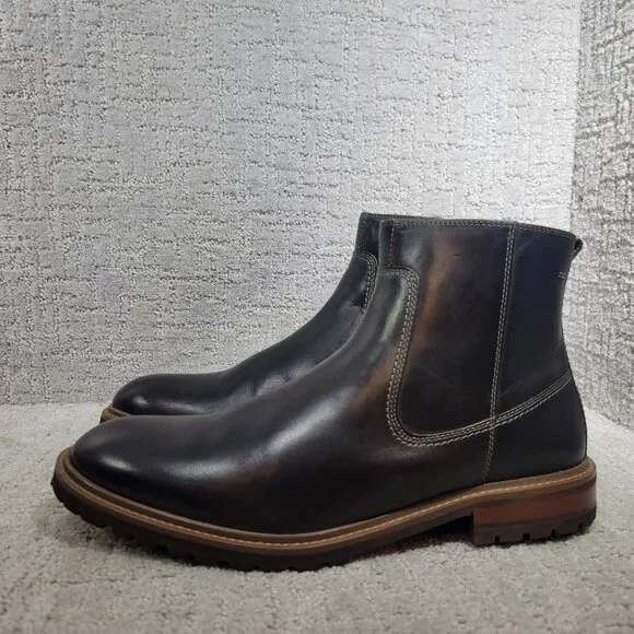 Johnston &amp; Murphy Men's Size US 12 M Black Full Grain Barrett Zip Chelsea Boots