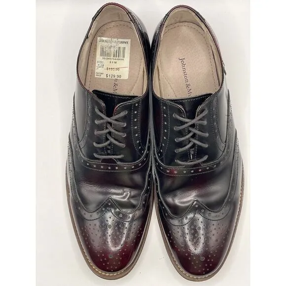 JOHNSTON‎ &amp; MURPHY Men's Wingtip Oxford Dress Shoes Size 8M Burgundy MSRP $155