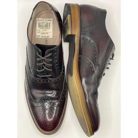 JOHNSTON‎ &amp; MURPHY Men's Wingtip Oxford Dress Shoes Size 8M Burgundy MSRP $155