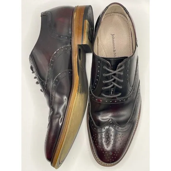 JOHNSTON‎ &amp; MURPHY Men's Wingtip Oxford Dress Shoes Size 8M Burgundy MSRP $155