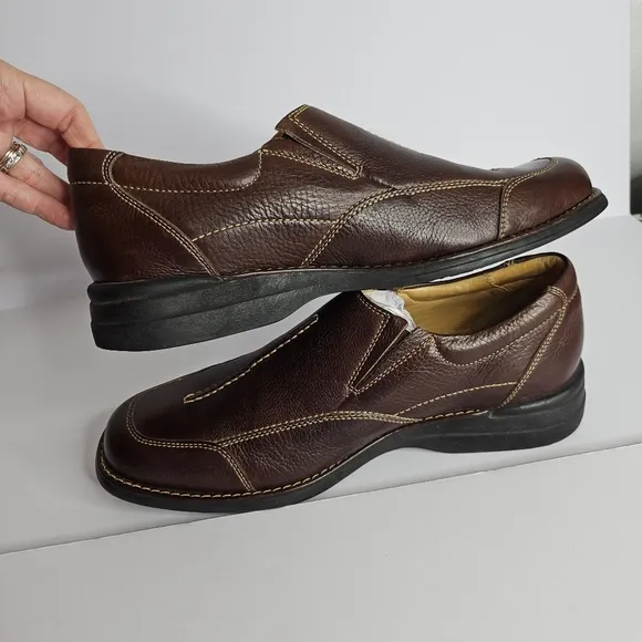 Johnston &amp; Murphy Schuler Brown Leather Slip On Loafers Men's Shoes Size 10.5
