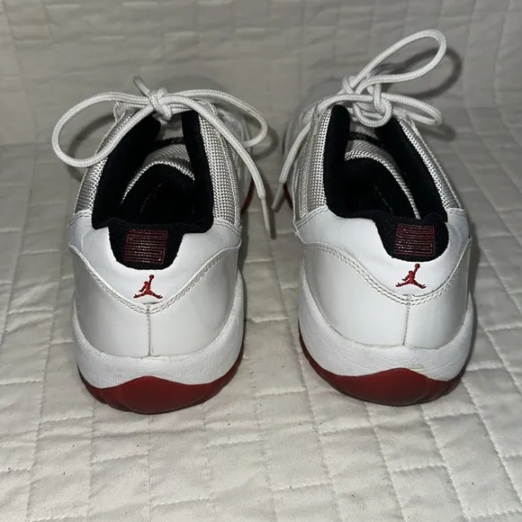 Jordan 11 XI Retro Low White.   White and Red Athletic Sneakers Kids 6.5Y