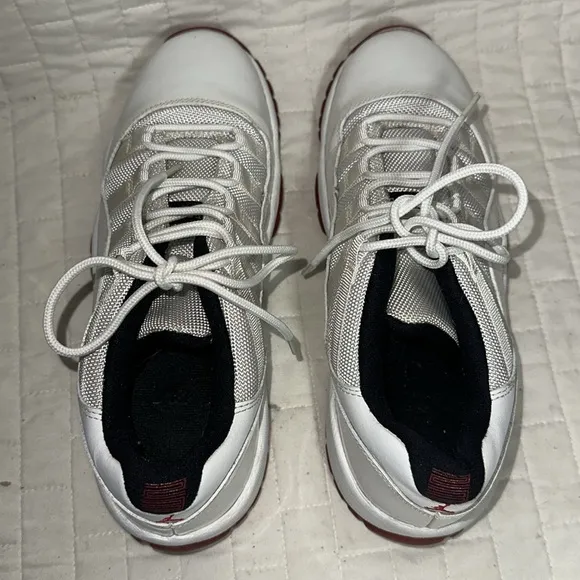Jordan 11 XI Retro Low White.   White and Red Athletic Sneakers Kids 6.5Y
