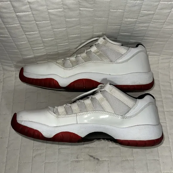 Jordan 11 XI Retro Low White.   White and Red Athletic Sneakers Kids 6.5Y