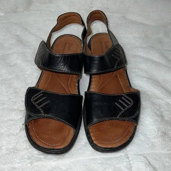Josef Seibel Black and Tan Leather Comfort Sandals Shoes - Size 40/9