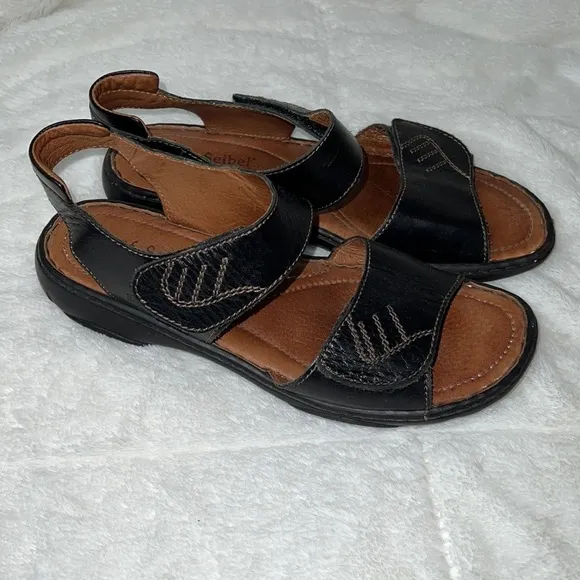 Josef Seibel Black and Tan Leather Comfort Sandals Shoes - Size 40/9