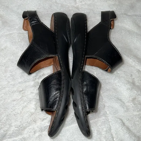 Josef Seibel Black and Tan Leather Comfort Sandals Shoes - Size 40/9
