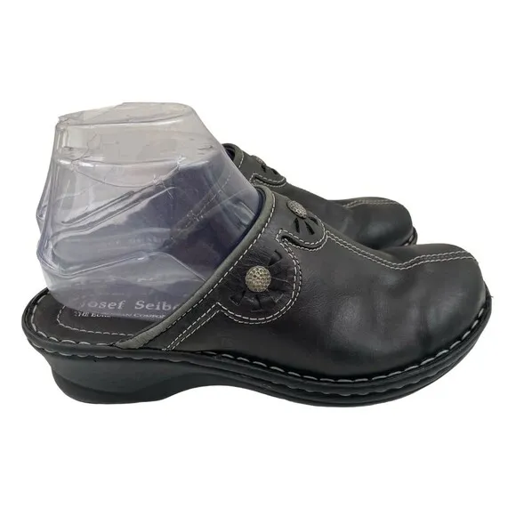 Josef Seibel Women’s Leather Clog Mule Slip On Black Loafer 8.5